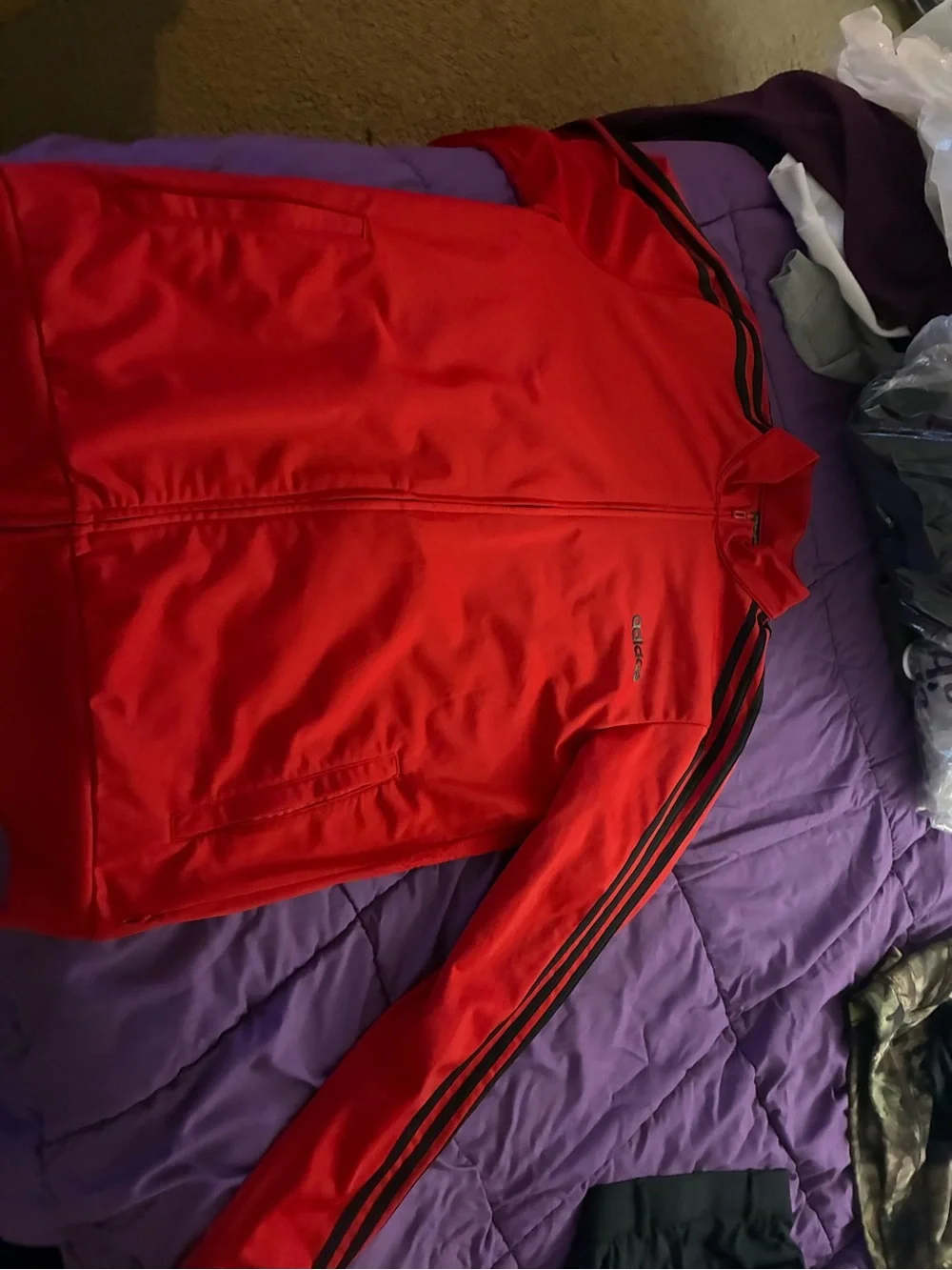 adidas Red Track Jacket with Black Stripe Accents